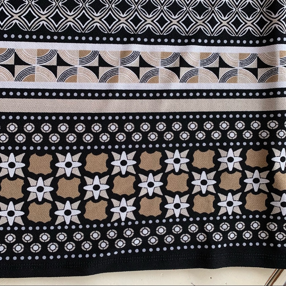 DANA BUCHMAN Short Sleeve Sheath Dress Black White Tan Geometric Print Small - Picture 4 of 10